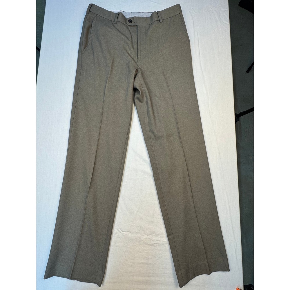 Peter Millar Mens Flat Front Dress Pants Taupe Brown Straight Leg Trousers 32x32